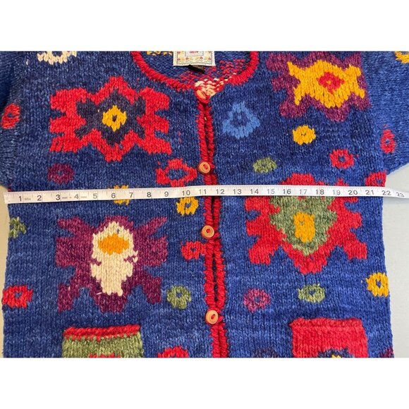 Fatto Bolivian Alpaca Wool Colorful Tribal Designed Cardigan Sweater Sz S - Picture 6 of 9